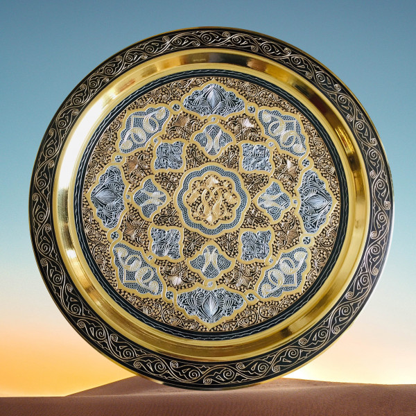Orientalisches Tablett "Abu Simbel" - Messing-Silber-Kupfer, handgefertigt